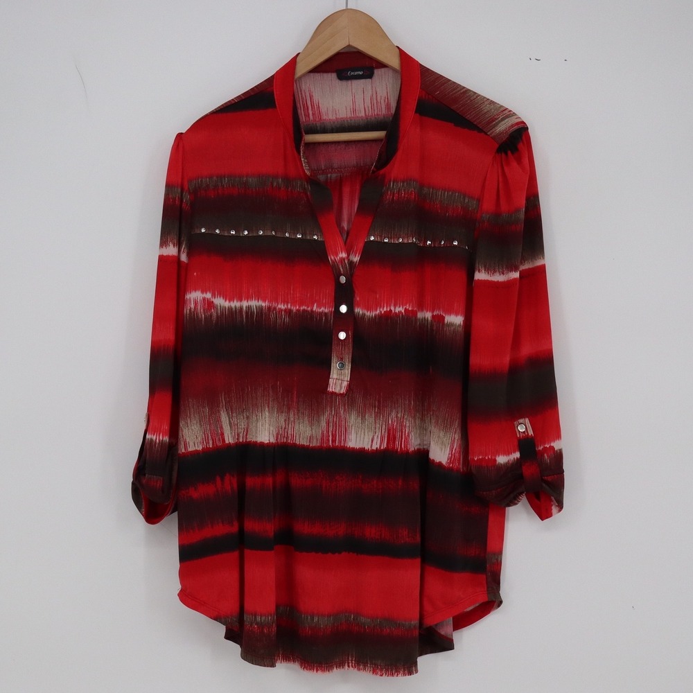 Cocomo Blouse Womens L Red Ombre Striped Studded Tab Sleeve Excellent